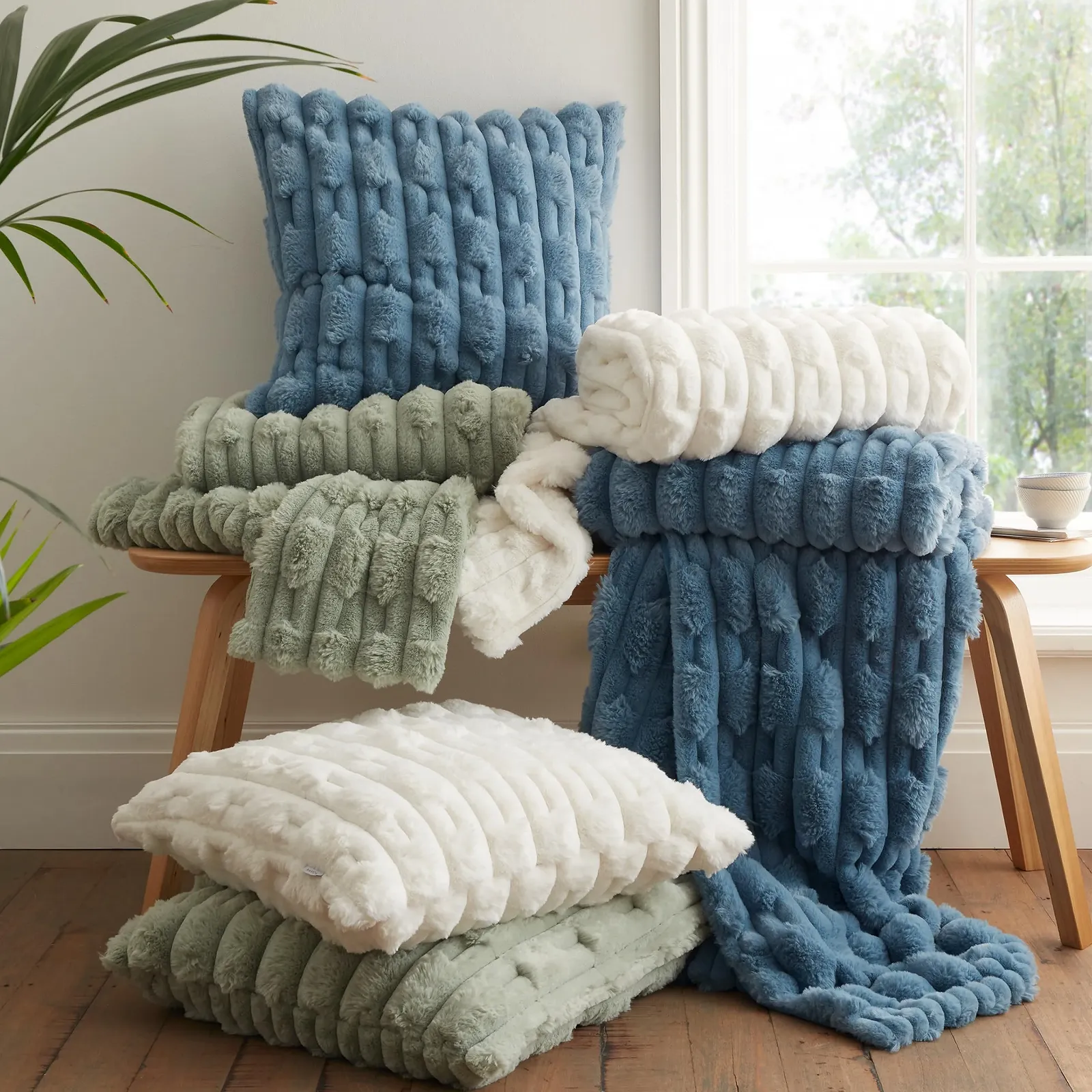 Покрывало Bianca So Soft Carved Faux Fur, 150 x 200 см, синий, фото №4