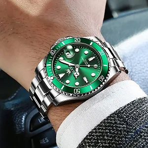 Часы OLEVS Классические Дата Business-Kleid Роскошные Большой циферблат Зеленый/Черный/Синий Водонепроницаемый Люминесцентный Аналоговый Двухцветный Нержавеющая сталь Мужские наручные часы synthetic.ua - Фото 1