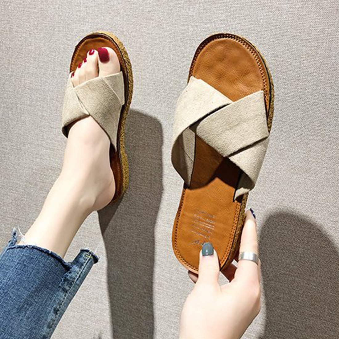 Женские открытые сандалии-шлепанцы без каблука Suede летние, фото №2