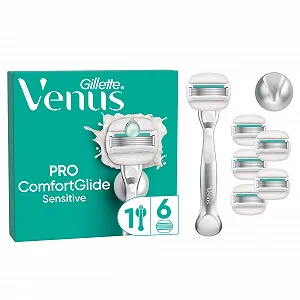 Бритва Gillette Venus Pro ComfortGlide Sensitive с 6 сменными кассетами и держателем для душа - Фото 1
