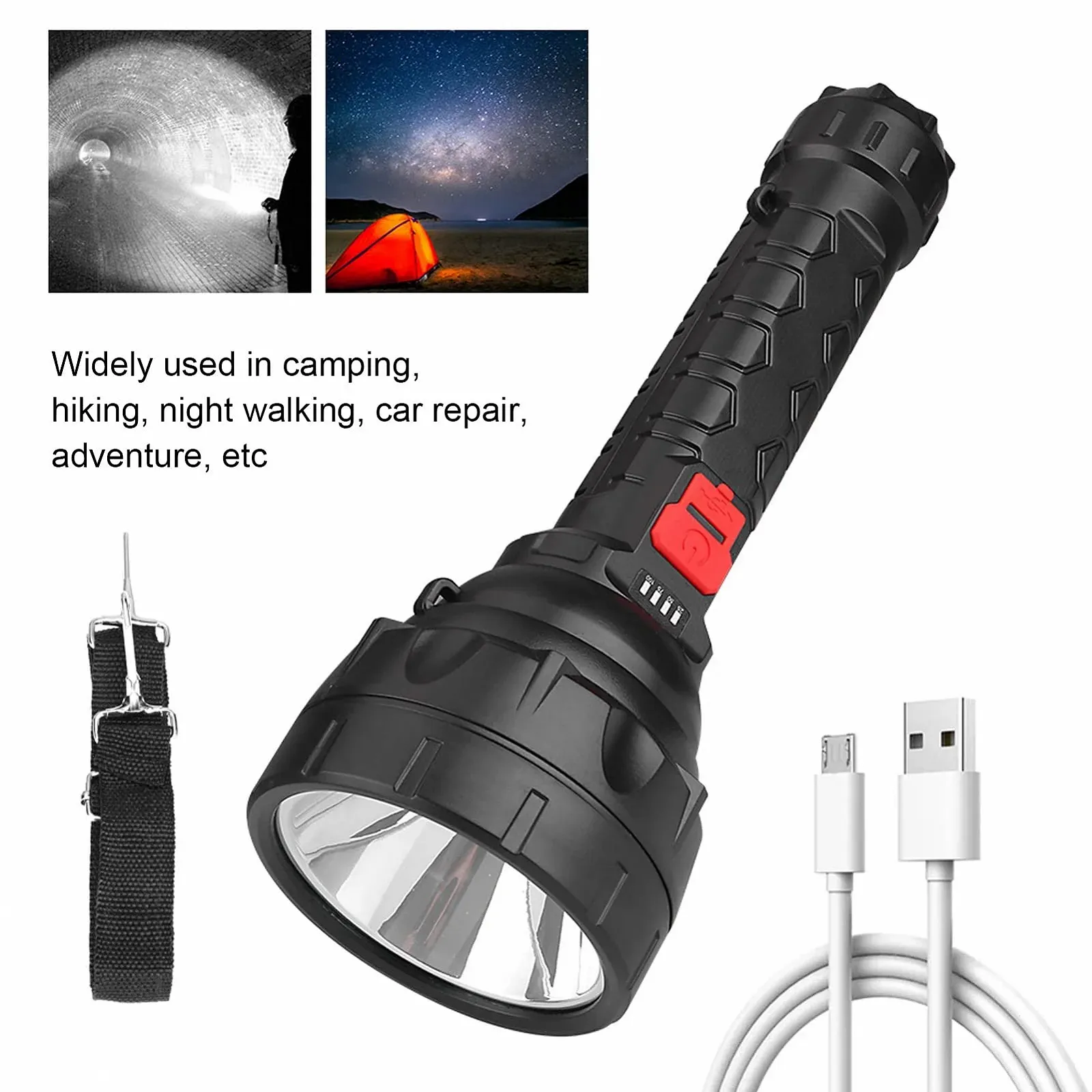 Фонарь Pilipane LED Наружный Водонепроницаемый USB Перезаряжаемый 5 Режимов Zoom 500 лм Черный 29 x 10 см, фото №4 Фонарь Pilipane LED Наружный Водонепроницаемый USB Перезаряжаемый 5 Режимов Zoom 500 лм Черный 29 x 10 см, фото №4