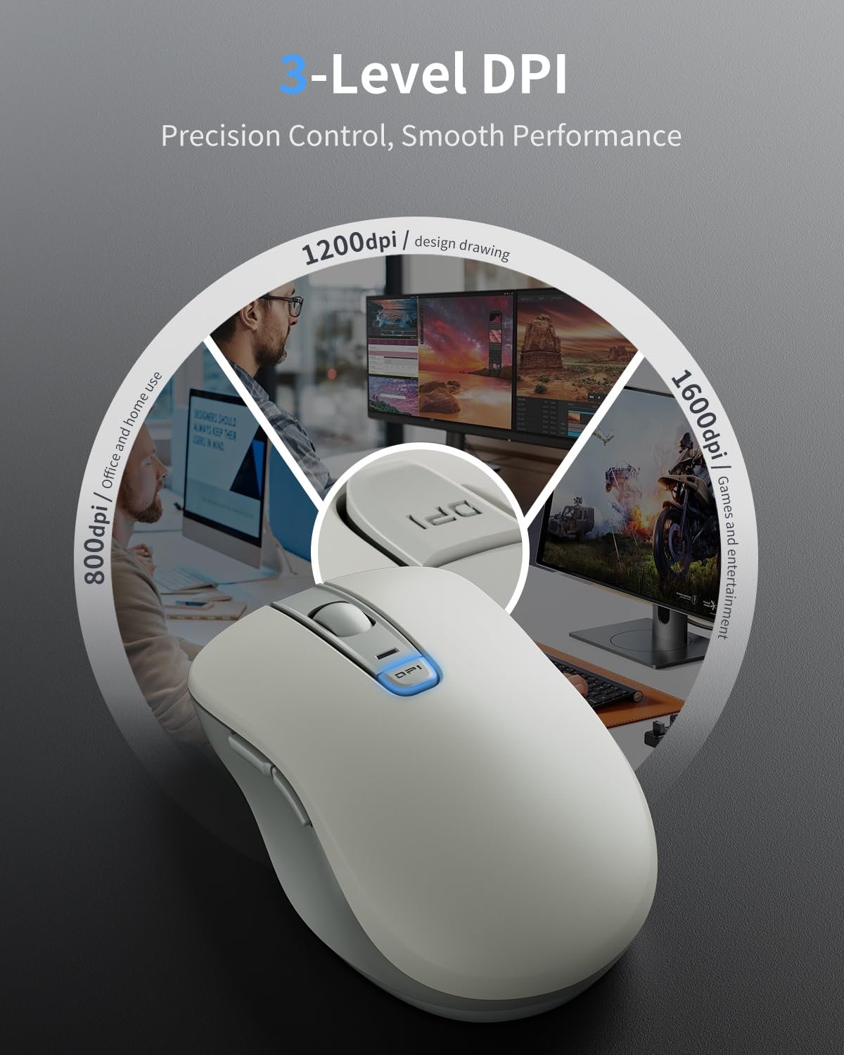 Миша Бездротова Lenovo WL300 Bluetooth з тихими натисканнями, 3 регульованих DPI, фото №4