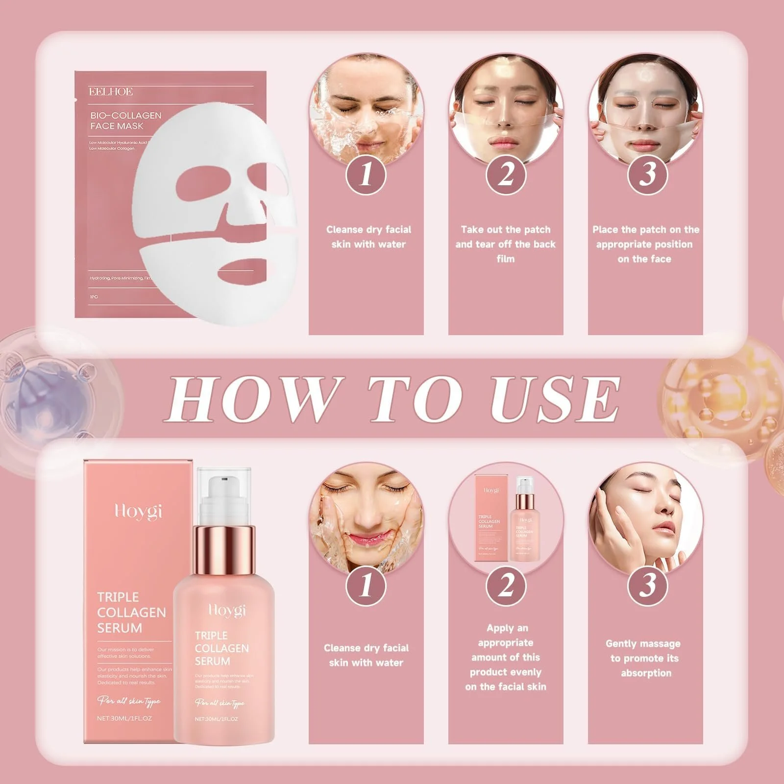 Маска для обличчя Collagen Real Deep 4 шт + Сироватка Triple Collagen 30 мл, гідрогелева маска для обличчя з колагеном, фото №3 Маска для обличчя Collagen Real Deep 4 шт + Сироватка Triple Collagen 30 мл, гідрогелева маска для обличчя з колагеном, фото №3