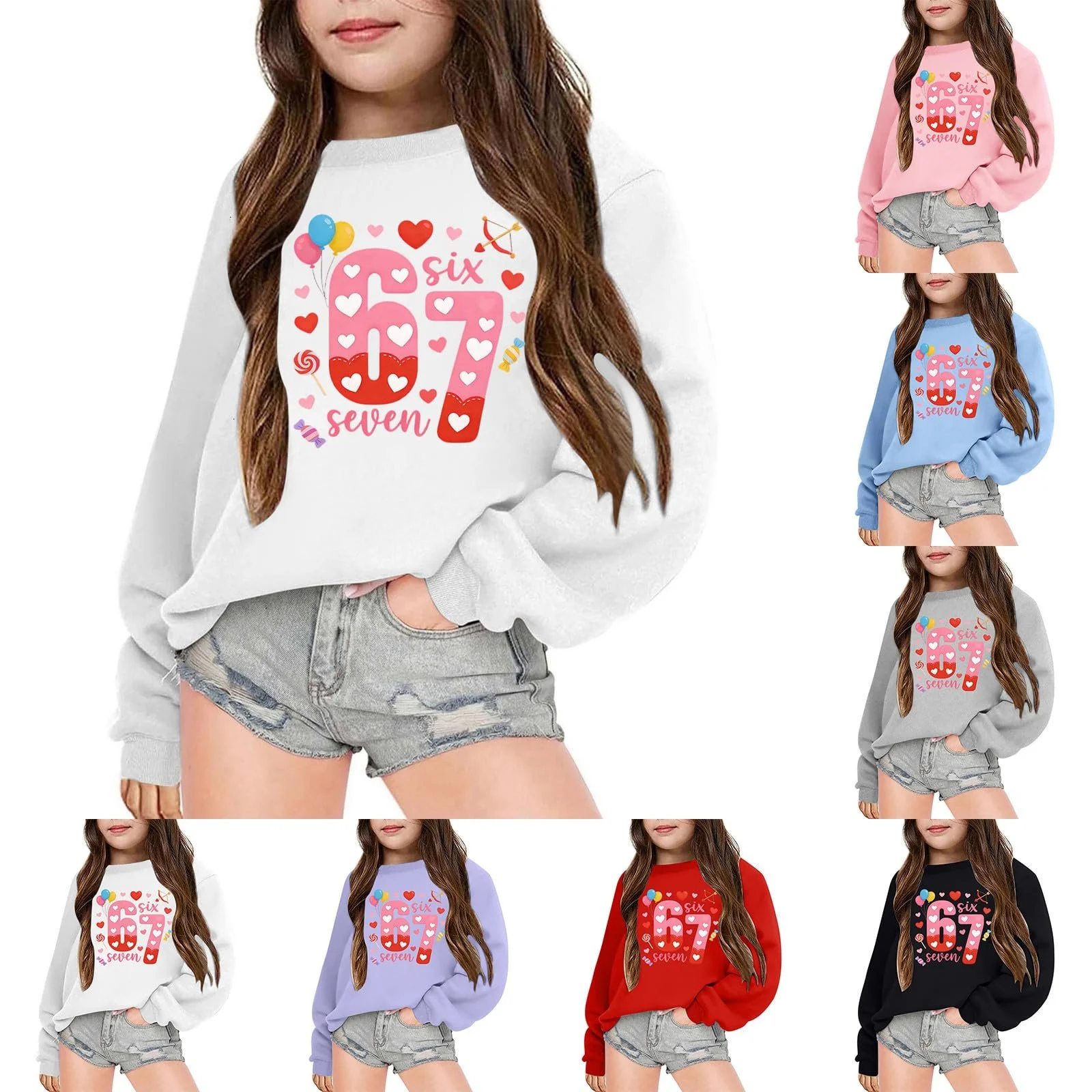 Толстовка для мальчиков и девочек, детская толстовка с длинными рукавами, удобный пуловер с круглым вырезом, уютная толстовка с принтом 67, худи, толстовка на молнии, фото №4