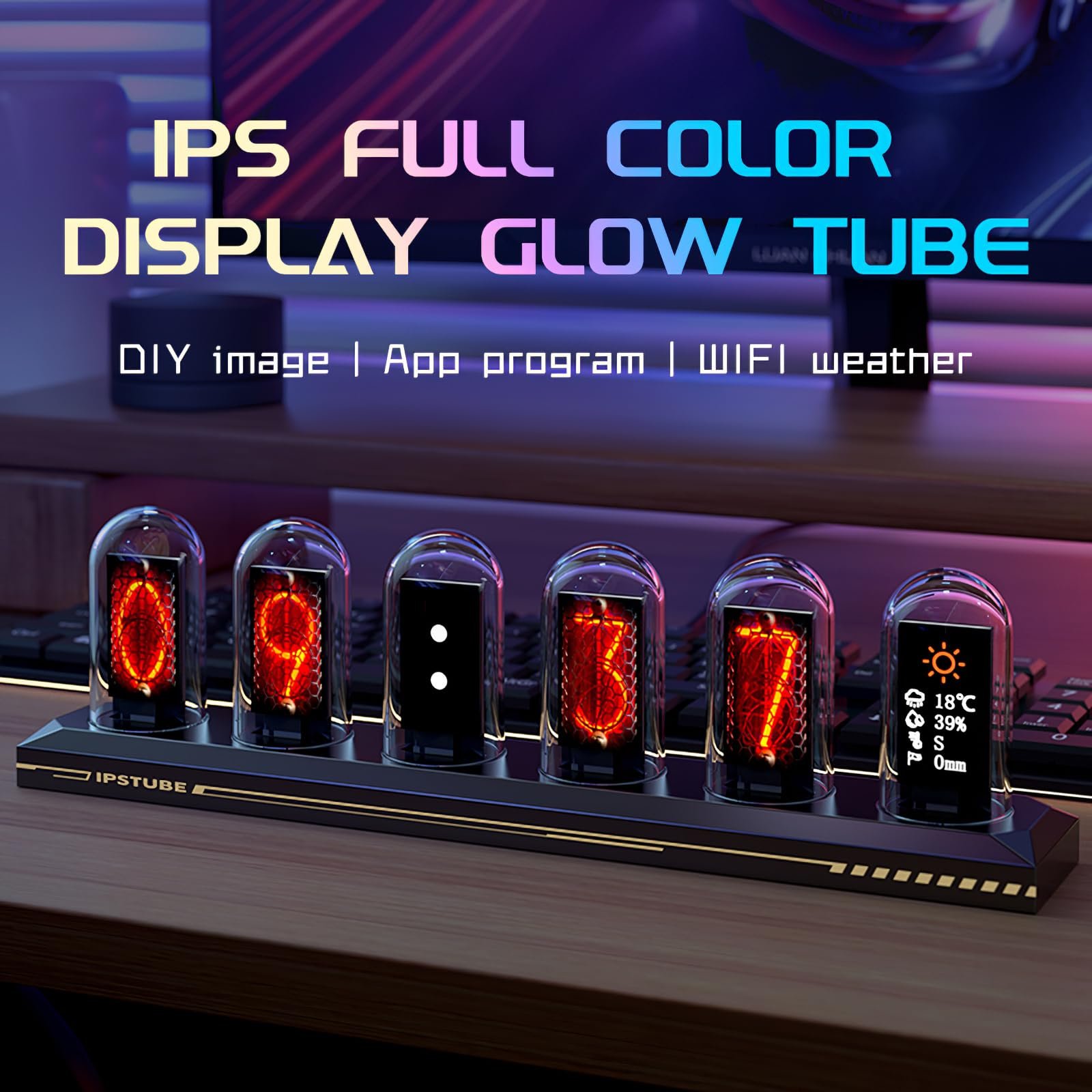 Годинник з газорозрядним індикатором Vastarry Nixie Tube, IPS кольоровий екран, цифровий годинник DIY, аналогова цифрова трубка, WiFi, настільний цифровий годинник, декоративний подарунок (401), фото №2