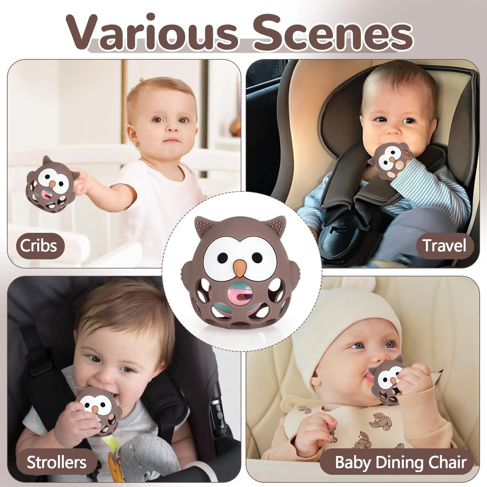 Прорізувач для зубів Zikenis Іграшка для малюків М'яч для хапання Коричневий, фото №7 Прорізувач для зубів Zikenis Іграшка для малюків М'яч для хапання Коричневий, фото №7