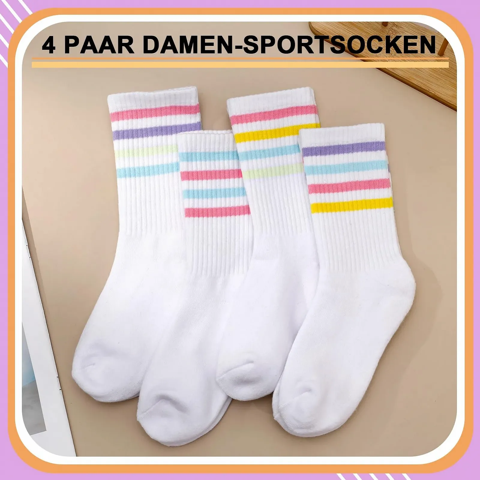 Теннисные носки Белый, 4 пары, размер 35-40, фото №6