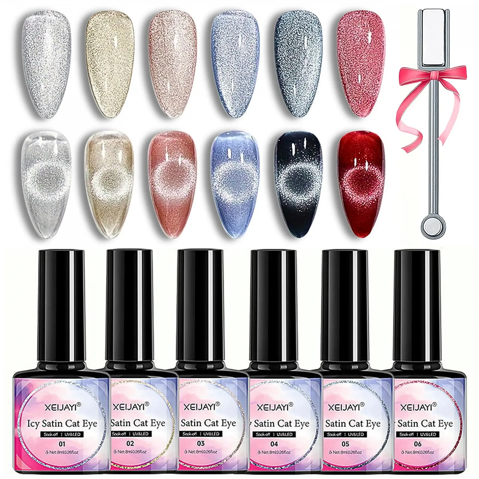 Гель-лак для ногтей Кошачий глаз 9D Cateye UV Gel Nail Polish Set 6 цветов, фото №1