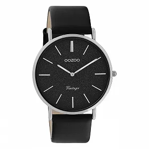 Годинник Oozoo Вінтажний Ремінець зі шкіри з блискітками 40 мм Чорний C20168 - Фото 1