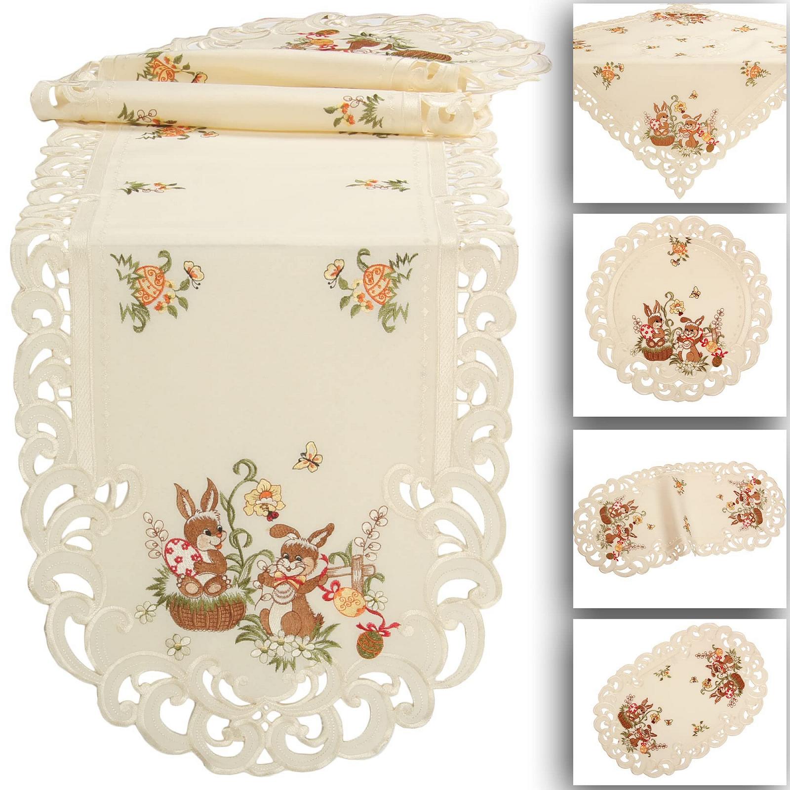 Скатертина Easter Bunny Easter Eggs Embroidery 85 x 85 см Ecru Cream Linen Look Polyester, фото №6