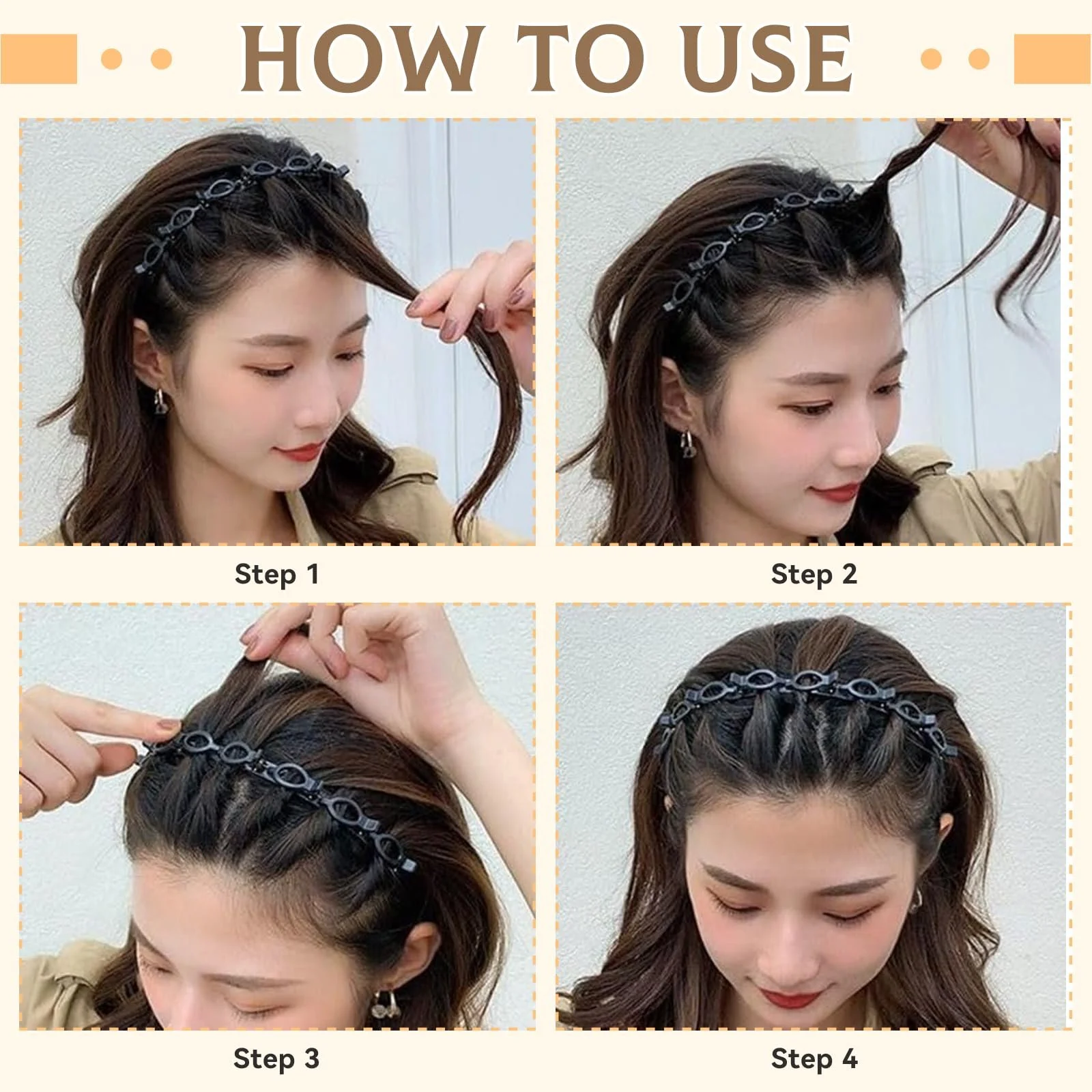 Обруч з кліпсами (4 шт.) Чорний + Коричневий, фото №6