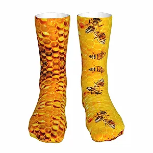 Забавные носки для женщин и мужчин, мягкие, уютные, теплые зимние носки средней длины, Honeycomb Bee - Фото 1