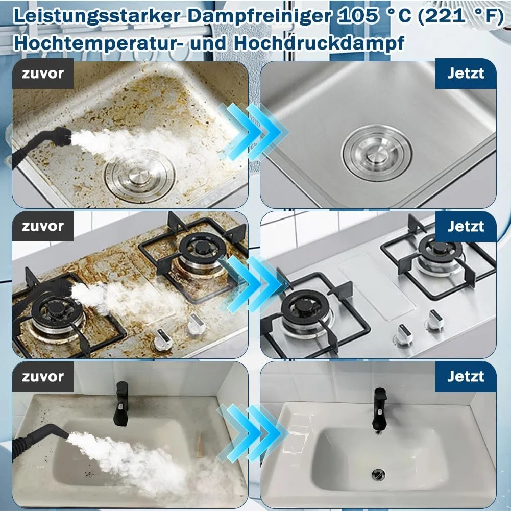 Пароочисник ручний Red Hut 1050 Вт 3.2 Бар з 12 насадками (1 комплект), фото №4