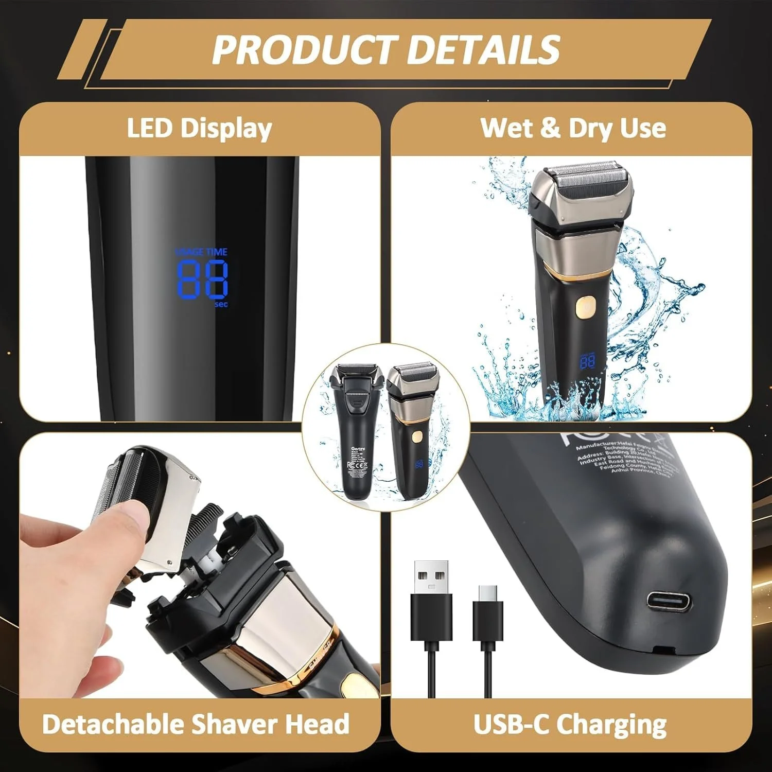 Електробритва чоловіча Foil Shaver Wet & Dry USB-C Rechargeable Black, фото №3 Електробритва чоловіча Foil Shaver Wet & Dry USB-C Rechargeable Black, фото №3