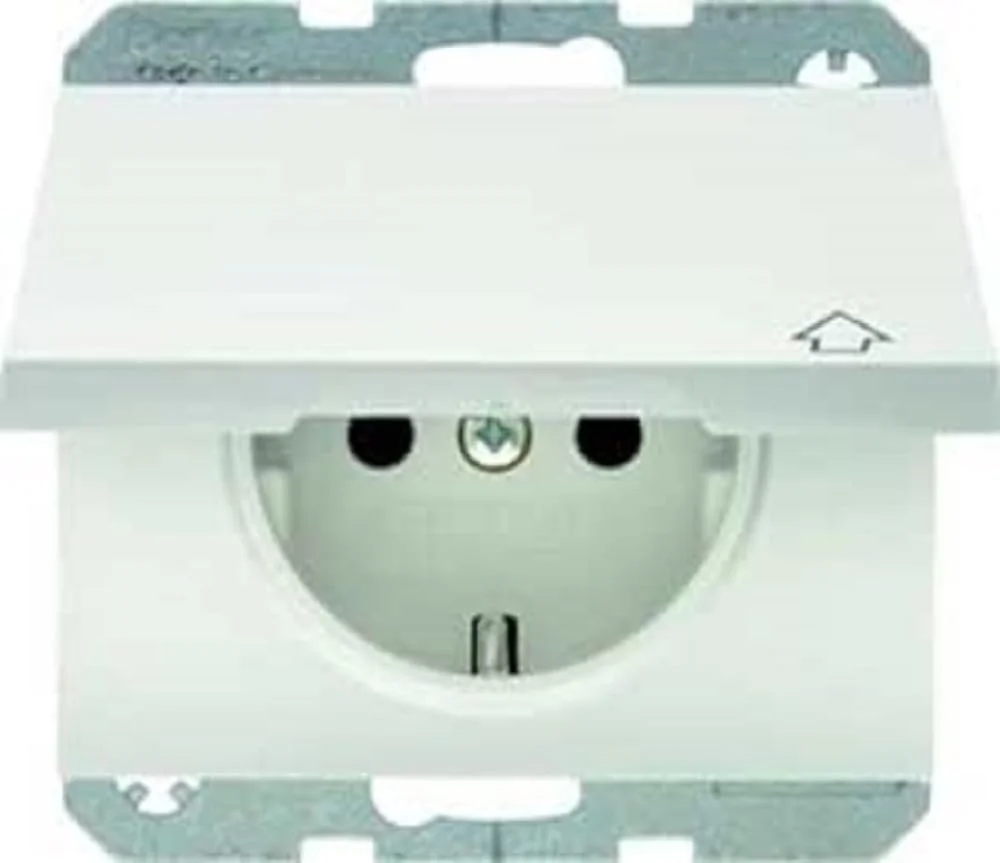 Розетка SCHUKO Berker K.1 47517109 з відкидною кришкою та захистом контактів полярно-біла глянцева, фото №1