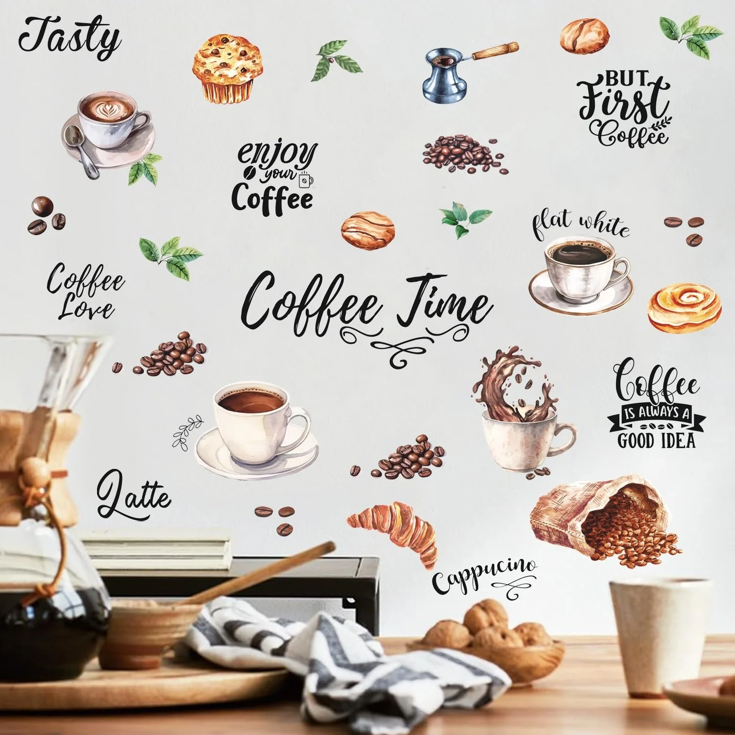 Настінна наклейка HPNIUB Coffee Акварель 84 x 60 см, фото №1