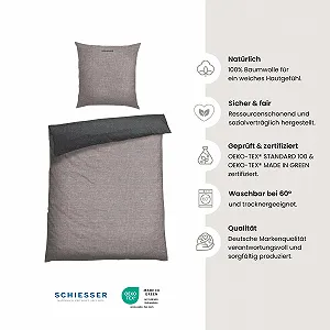 Комплект Постельного Белья Schiesser Doubleface Renforcé 2 предмета Двухцветный 100% Хлопок Серый/Черный synthetic.ua - Фото 1