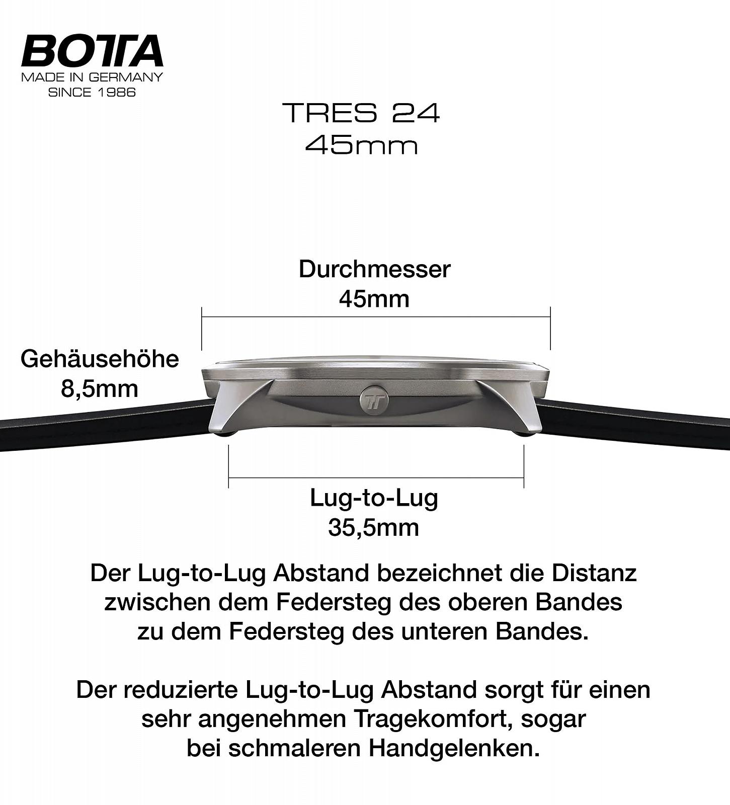 Часы Botta мужские Swiss Quartz TRES 24 (45 мм) с кожаным ремешком, фото №4