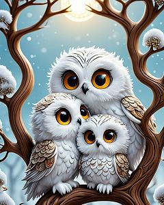 AR-3191 Набір алмазної мозаїки на підрамнику 40*50 см Сім'я сов - Фото 1