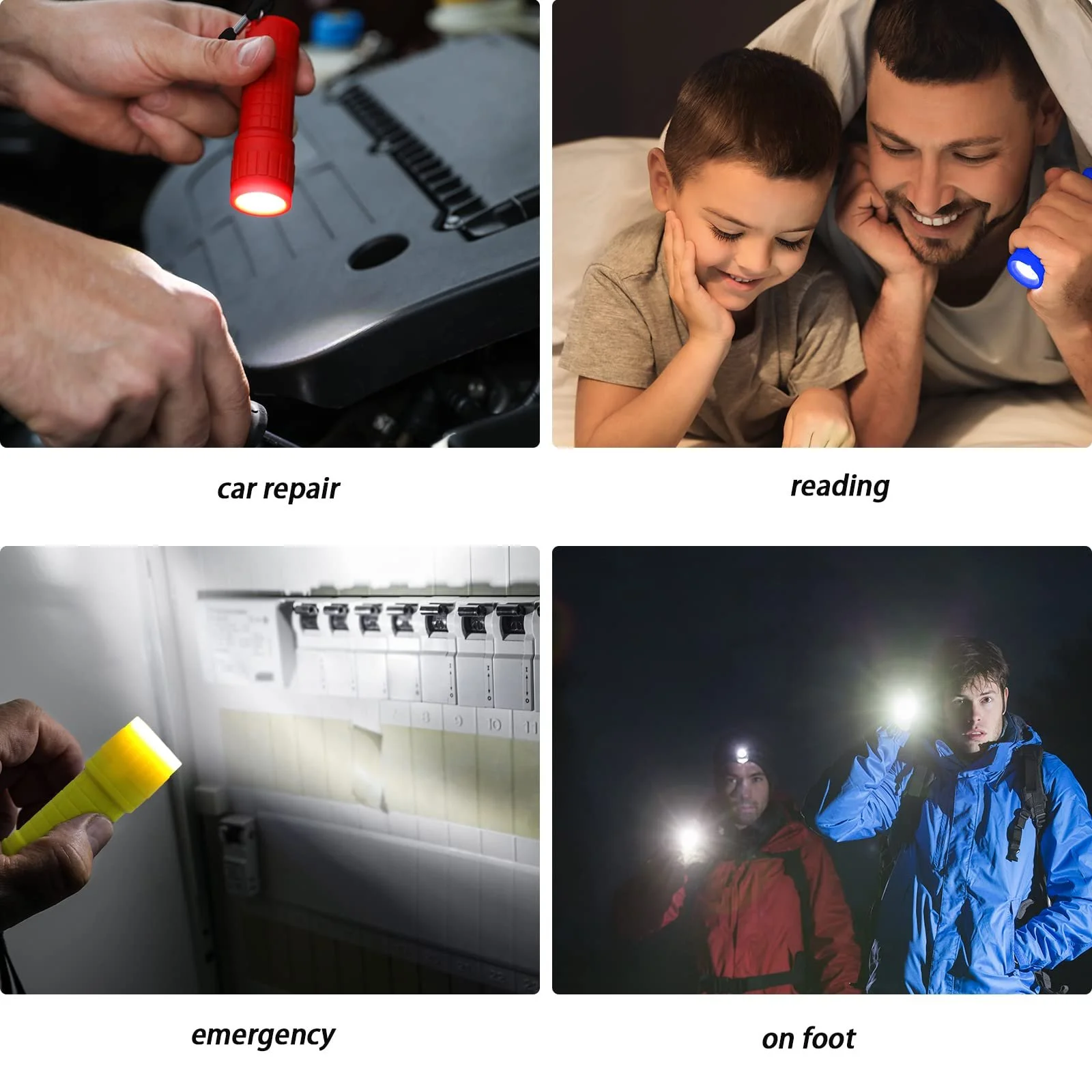 Міні Ліхтар LED Набір з 4, COB LED Ліхтарик, Маленький Портативний з Кільцем для Ключів для Кемпінгу, Відкритого Повітря, Термінових Справ, Барбекю Різні Кольори, фото №6