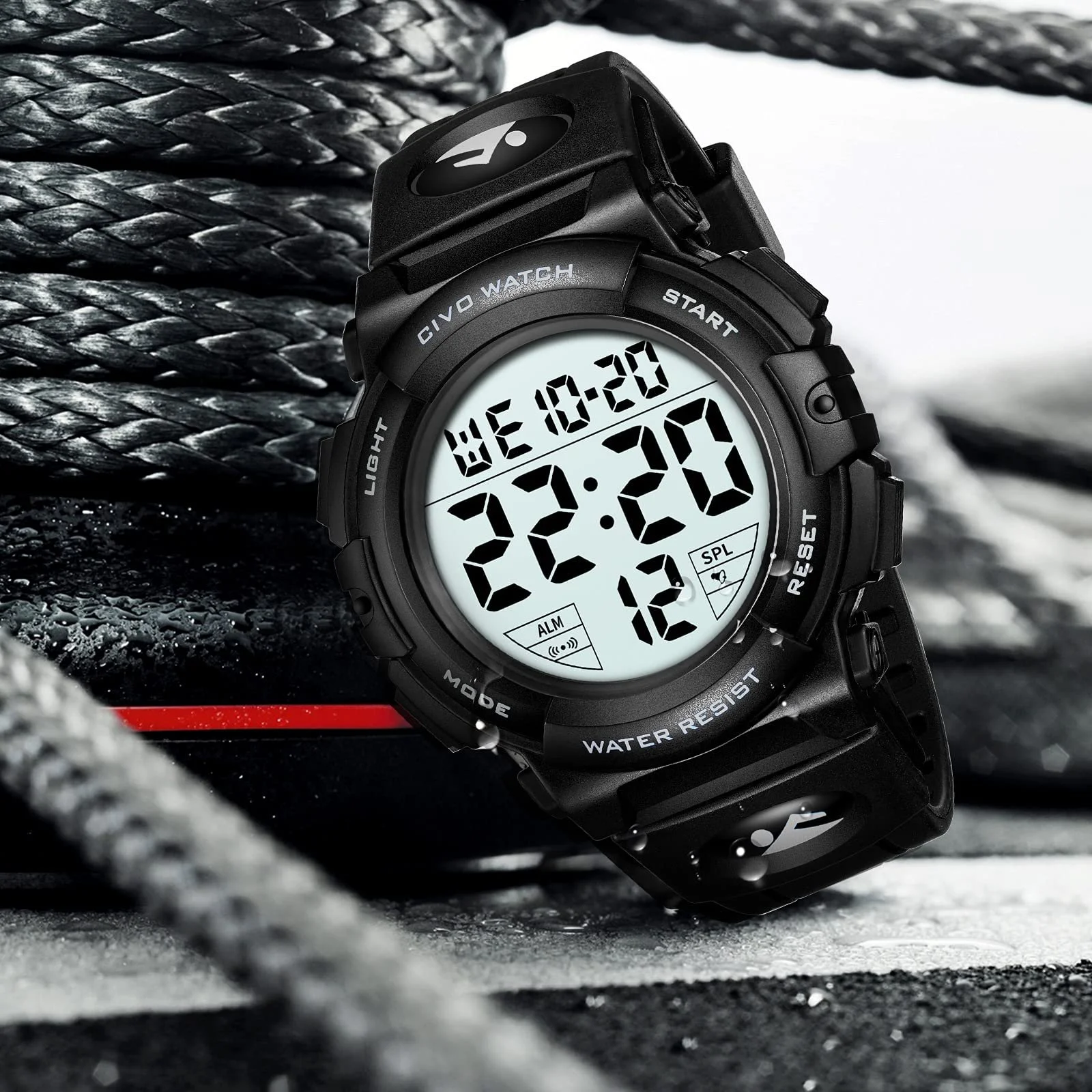 Цифровий спортивний військовий годинник CIVO для чоловіків, великі цифри, фото №8 Цифровий спортивний військовий годинник CIVO для чоловіків, великі цифри, фото №8