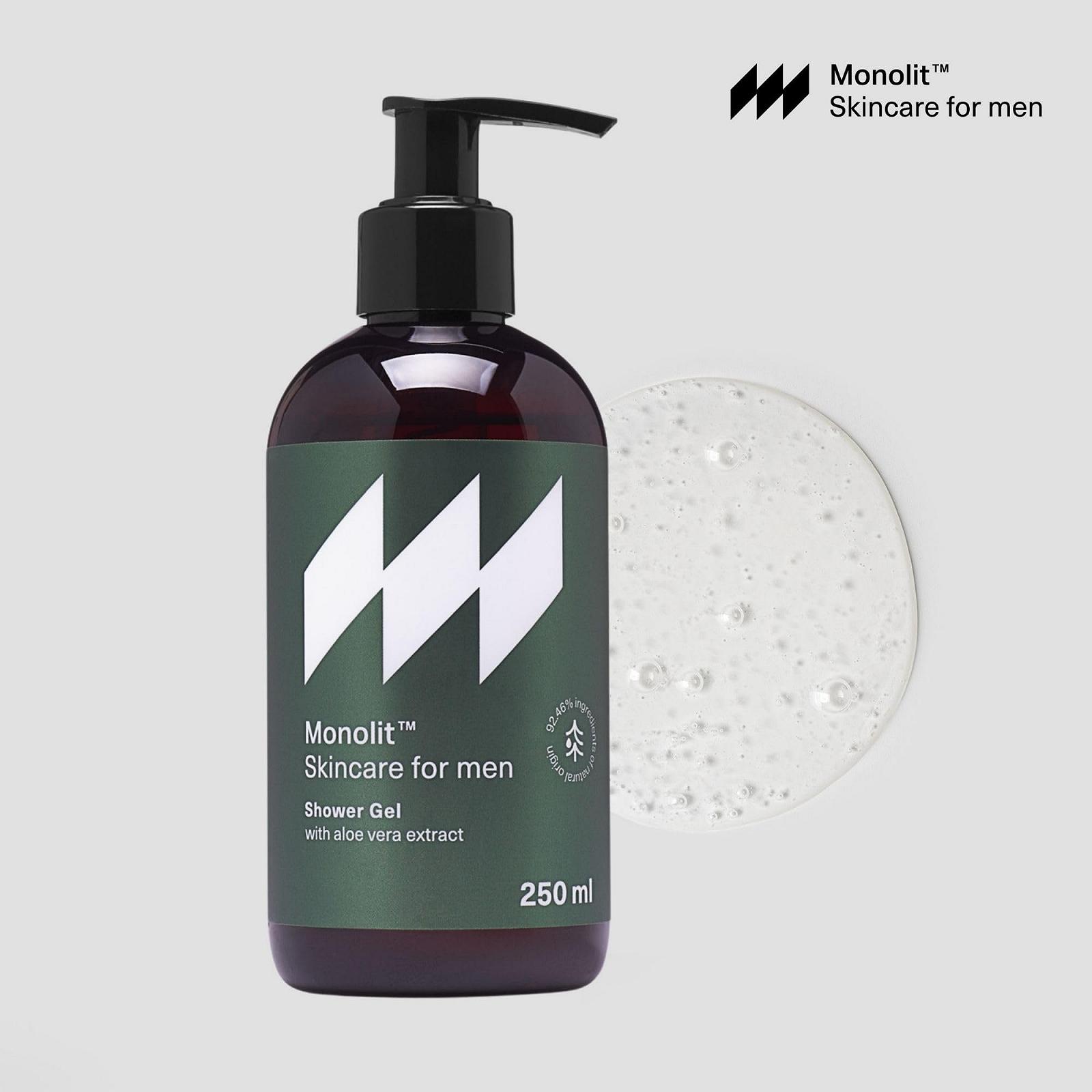 Гель для душа Monolit мужской с алоэ и ароматом сандалового дерева очищающий и увлажняющий, фото №6