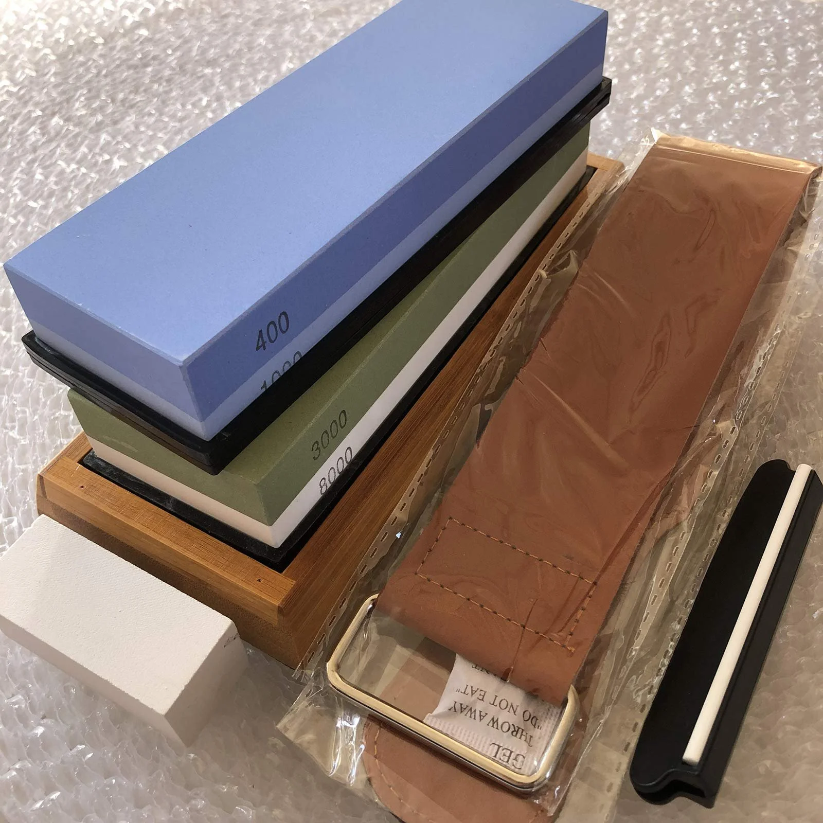 Набір точильних каменів 400-8000 з білого корунду з бамбуковою основою та направляючою кута заточування, фото №8