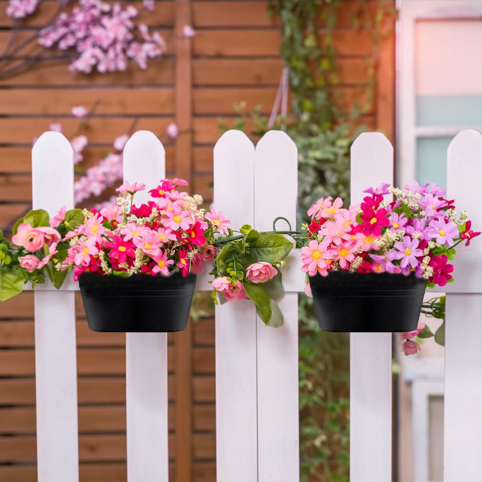 Набір підвісних квіткових горщиків (4 шт.) Метал З дренажним отвором та знімним гачком Чорний, фото №5 Набір підвісних квіткових горщиків (4 шт.) Метал З дренажним отвором та знімним гачком Чорний, фото №5