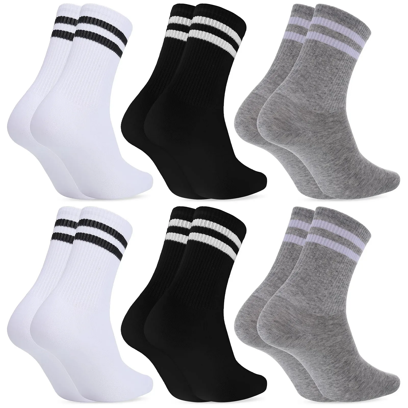 Носки теннисные Женские 6 пар Хлопковые Белый, Черный, Серый, фото №1 Носки теннисные Женские 6 пар Хлопковые Белый, Черный, Серый, фото №1