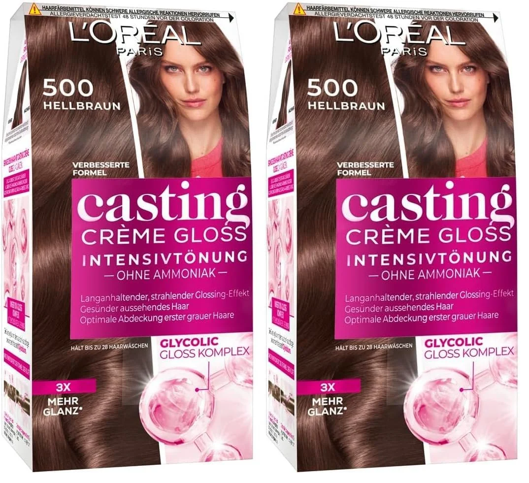 Фарба для волосся L'Oréal Paris Casting Creme Gloss 500 Світло-коричневий (2 упаковки), фото №1 Фарба для волосся L'Oréal Paris Casting Creme Gloss 500 Світло-коричневий (2 упаковки), фото №1