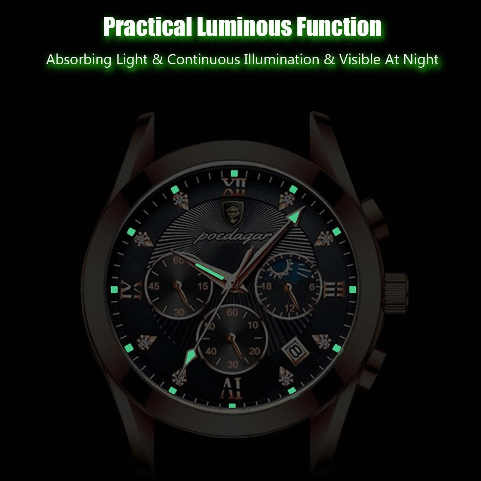 Мужские часы Rorios Кварцевые аналоговые с кожаным ремешком Водонепроницаемые с календарем Хронограф, фото №7