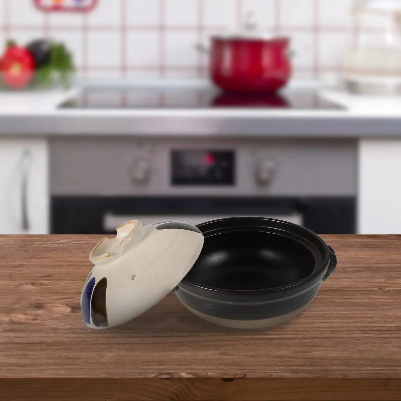 Кастрюля японский дизайн керамическая с крышкой двойные ручки термостойкая для открытого огня, фото №6