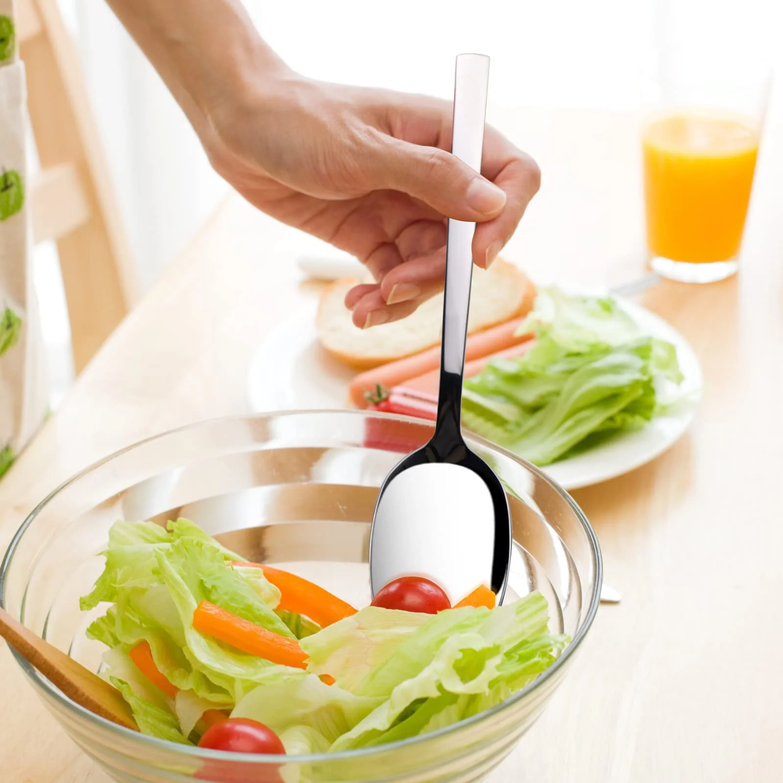 Набір з 6 великих сервірувальних ложок з нержавіючої сталі, 24 см, фото №4