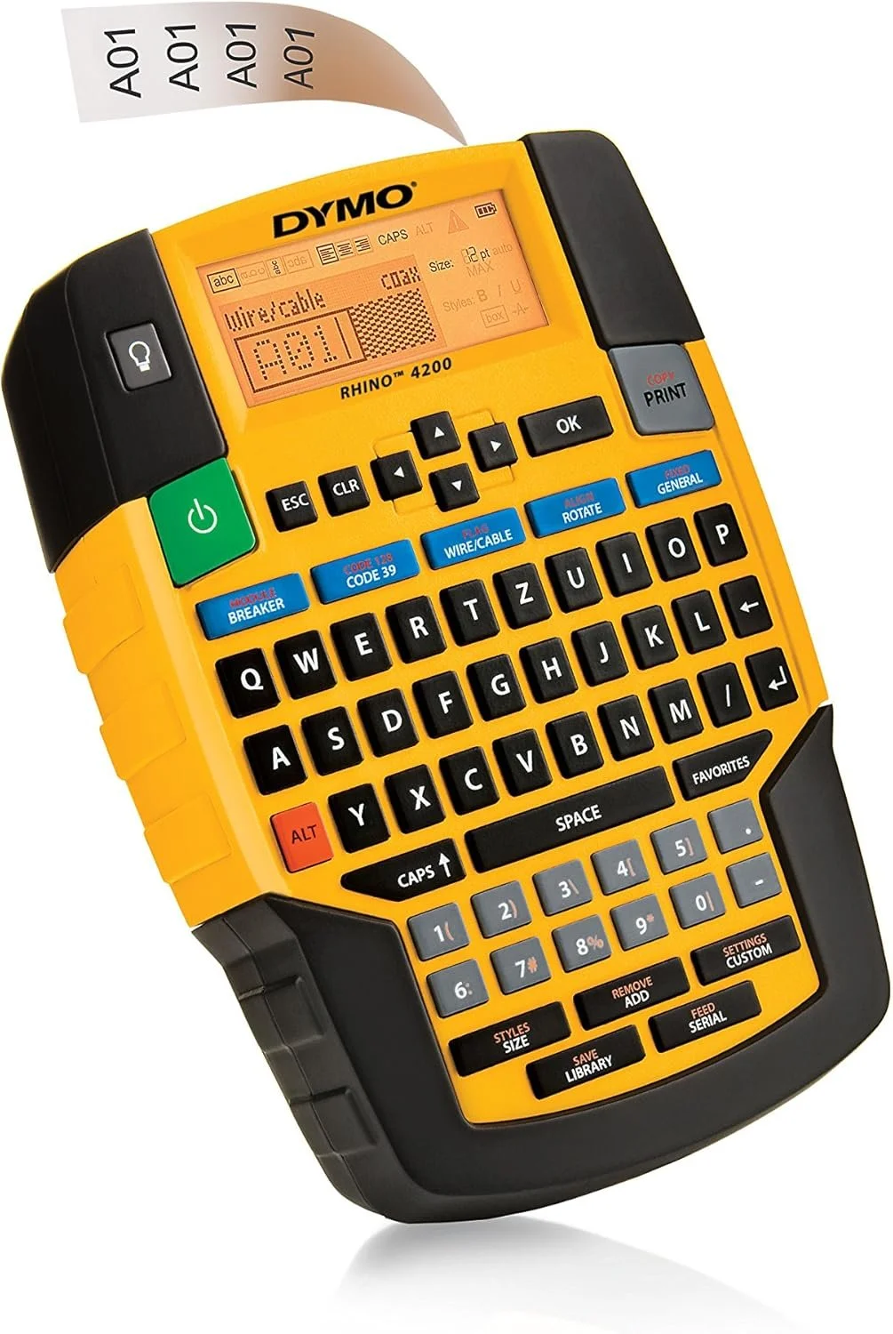 Промисловий принтер етикеток DYMO Rhino 4200 / Термотрансферний друк / Підтримка стрічок 6-19 мм / Клавіатура QWERTY / Чорний-Жовтий, фото №3