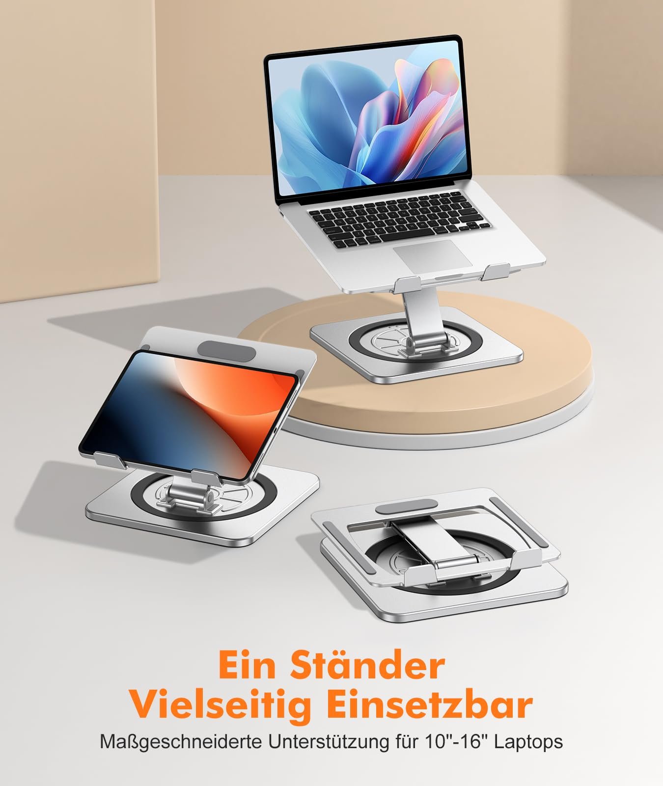 Підставка для ноутбука EOIWUY з поворотним механізмом на 360 градусів, регульована, ергономічна, вентильована, складна, фото №4