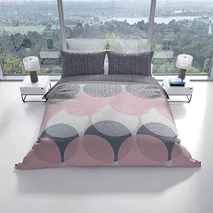 Комплект постільної білизни Leonado Vicenti Circles 4 шт. бавовна ранфорс 155 x 220 см на блискавці рожево-сірий synthetic.ua - Фото 1