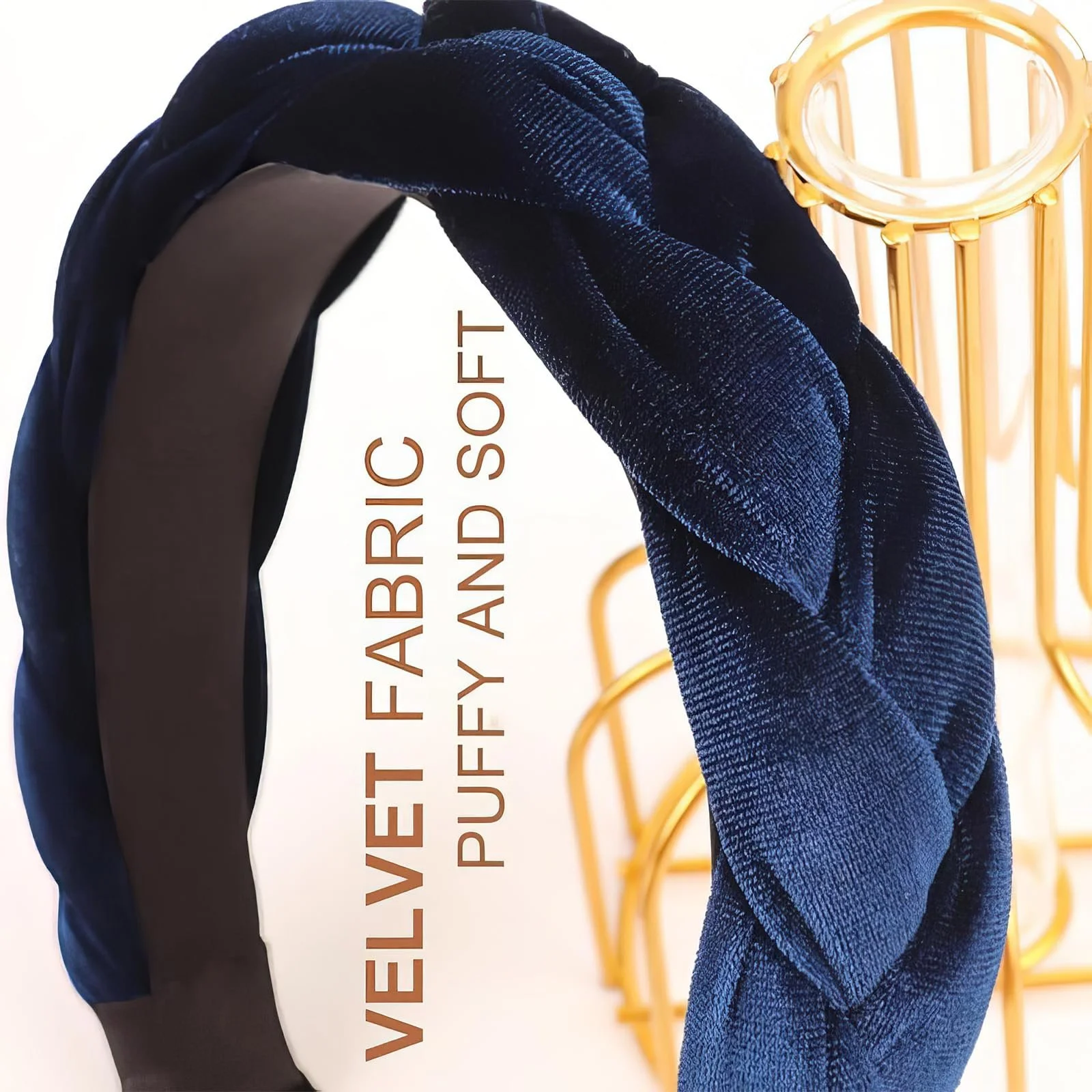 Бархатная Обруч на голову Темно-синяя, фото №3