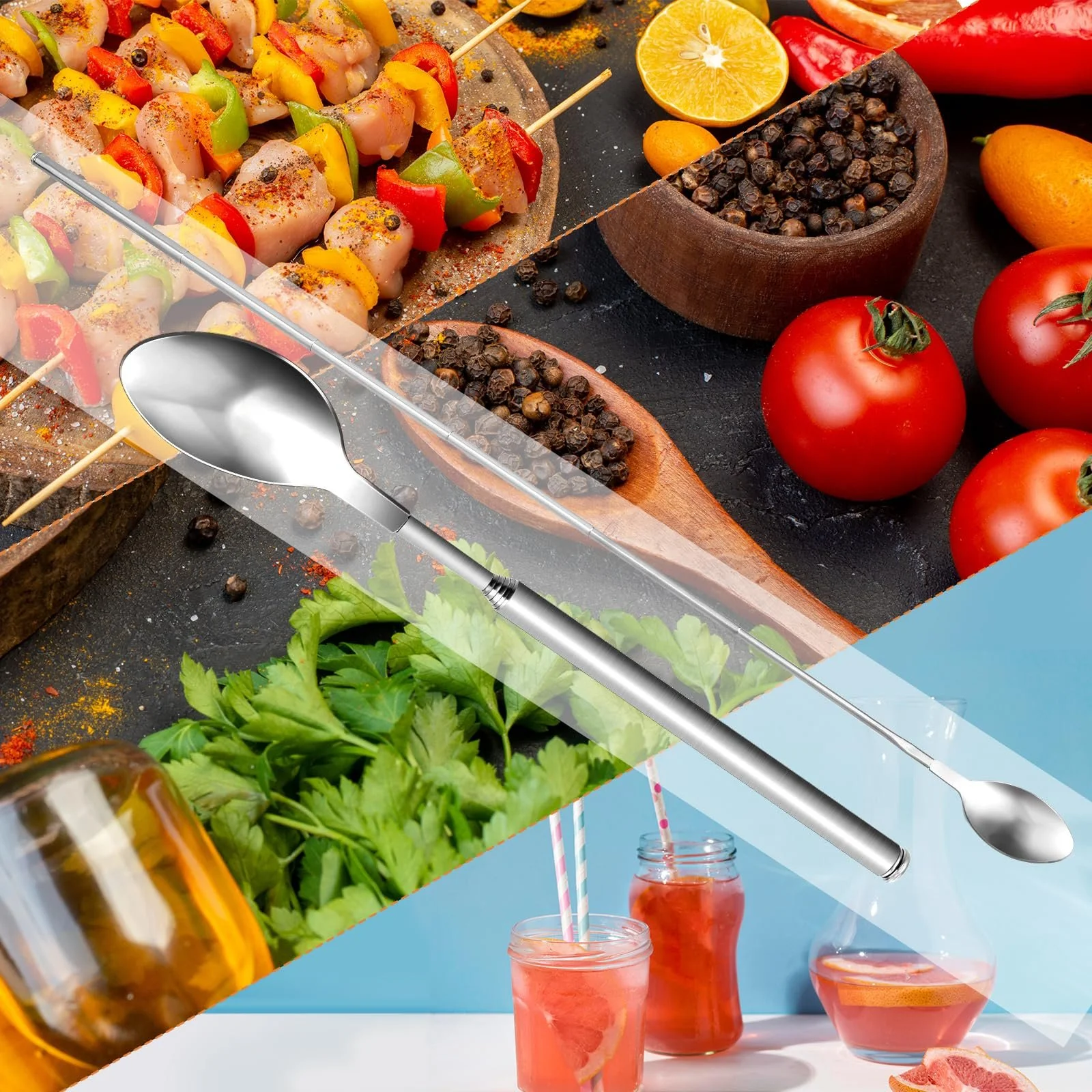 Ложка телескопическая Long 63 см Нержавеющая сталь для кофе, латте, для ежедневной готовки, пикника, телескопическая ложка для смешивания для кухни для барбекю, фото №7