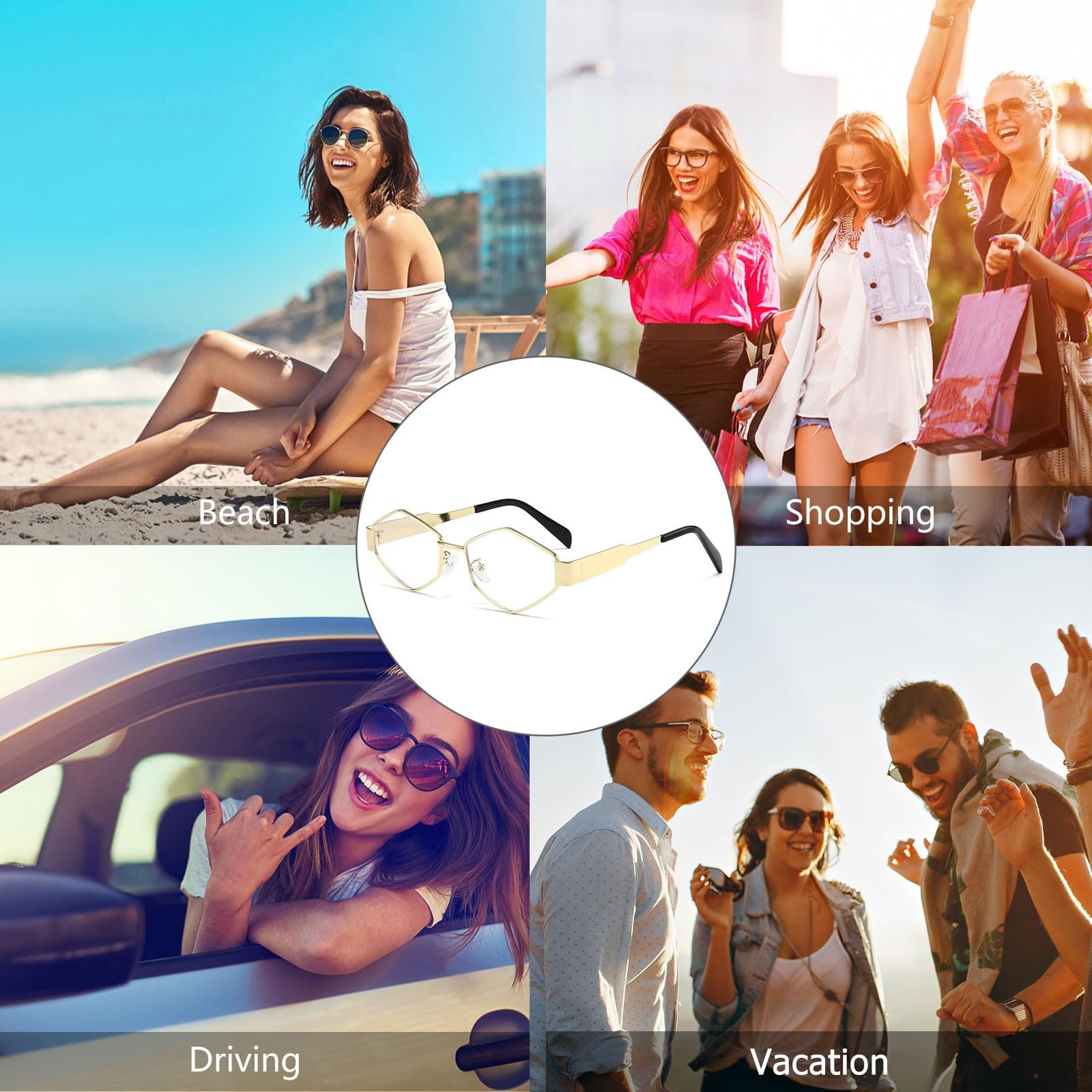 Сонцезахисні окуляри YAMEIZE Шестикутна металева оправа для чоловіків та жінок 90-х років, фото №6