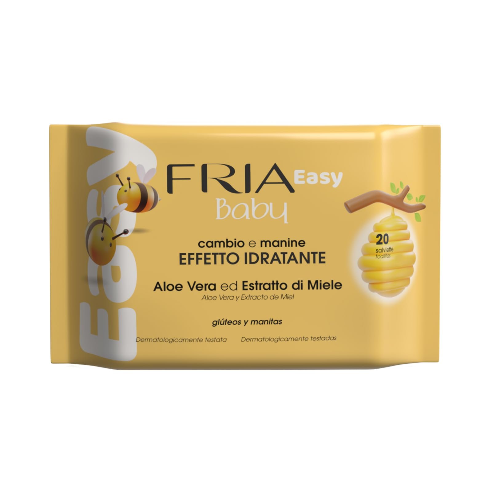 Салфетки Fria Easy Baby для смены подгузников с алоэ вера и экстрактом меда, увлажняющие кожу, 20 штук, фото №1
