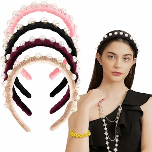 Обруч з перлинами для жінок, набір з 4 штук, червоний / рожевий / чорний / бежевий synthetic.ua - Фото 1