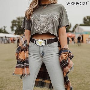 Ремень WERFORU Western Cowboy Cowgirl для мужчин и женщин, кожаный ремень с тиснением, ковбойская пряжка Bull для джинсов synthetic.ua - Фото 1