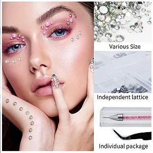 Стразы для ногтей акриловые AB цвета 2200 шт + пинцет, двухсторонний инструмент для подбора страз и ручка для маникюра synthetic.ua - Фото 1