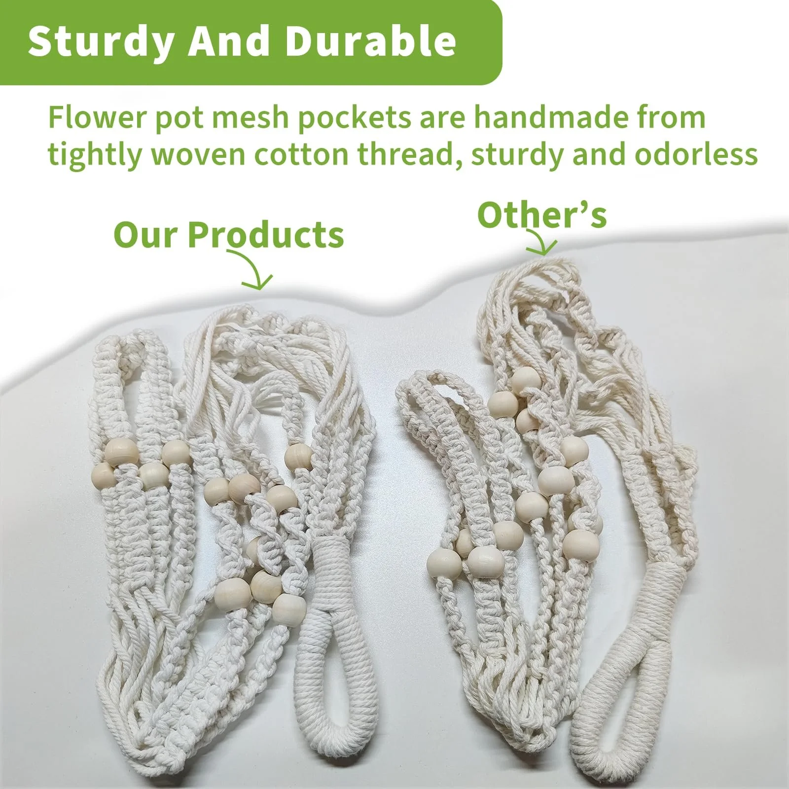 Набор подвесных корзин макраме 2 шт. 35 дюймов хлопок с крючками белый, фото №8