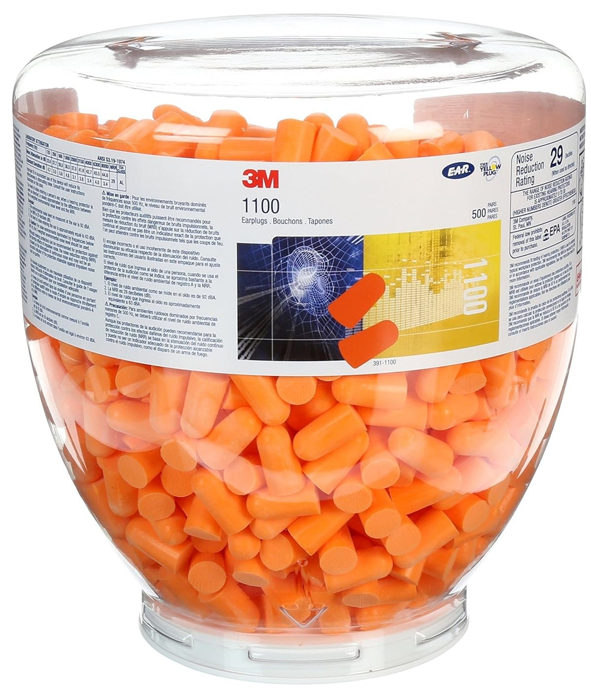 Беруші 3M 1100D Orange / SNR 37 дБ / Пінополіуретан / Рефіл 500 пар / Помаранчеві, фото №1