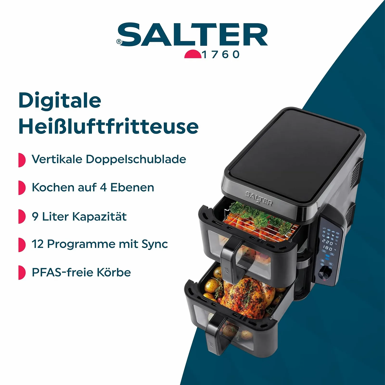 Мультипіч Salter VertiCook View 9 L Double Chamber Vertical 12 Programmes PFAS-Free, фото №2 Мультипіч Salter VertiCook View 9 L Double Chamber Vertical 12 Programmes PFAS-Free, фото №2