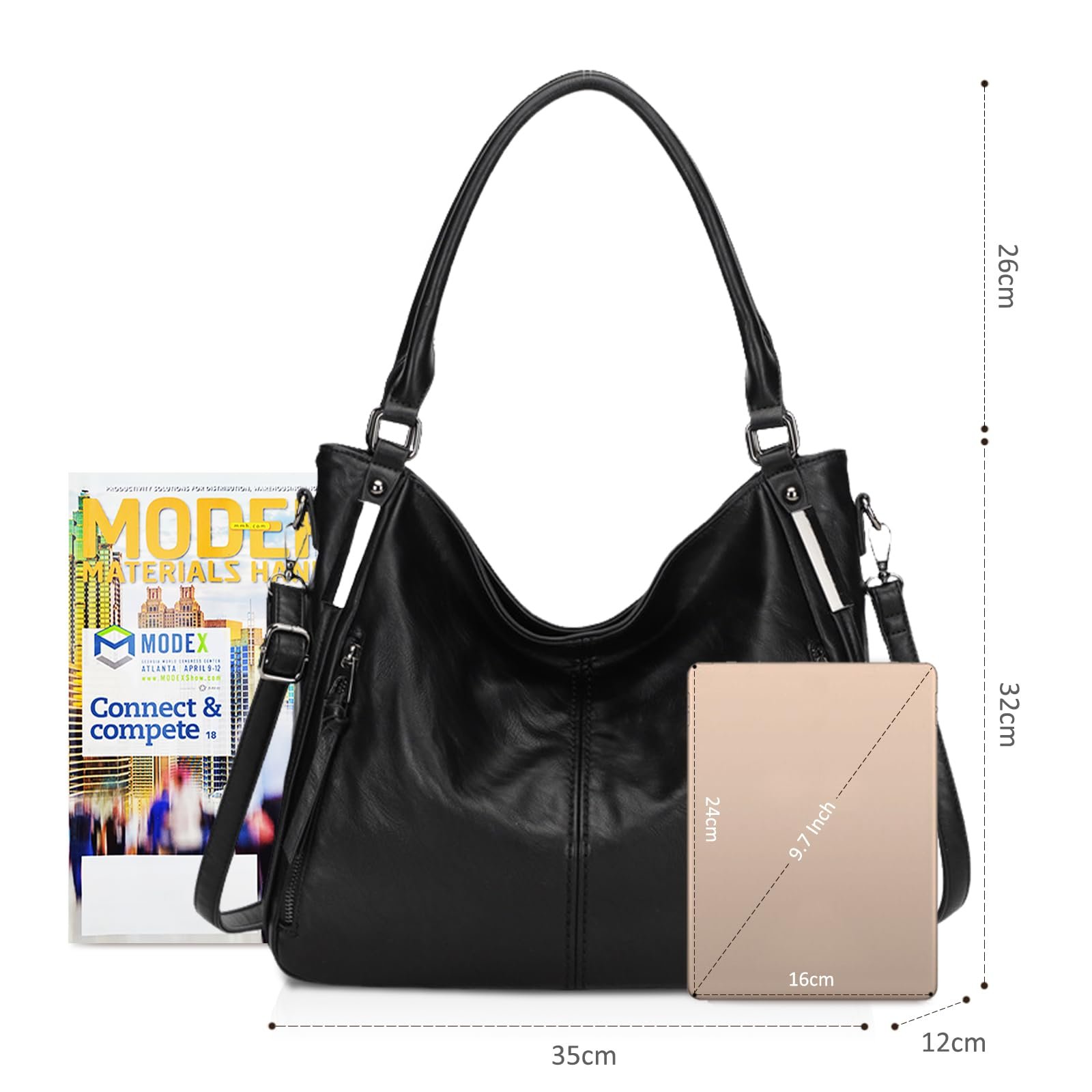 Сумка женская NICOLE & DORIS Hobo, большая, из мягкой кожи с несколькими карманами, фото №6