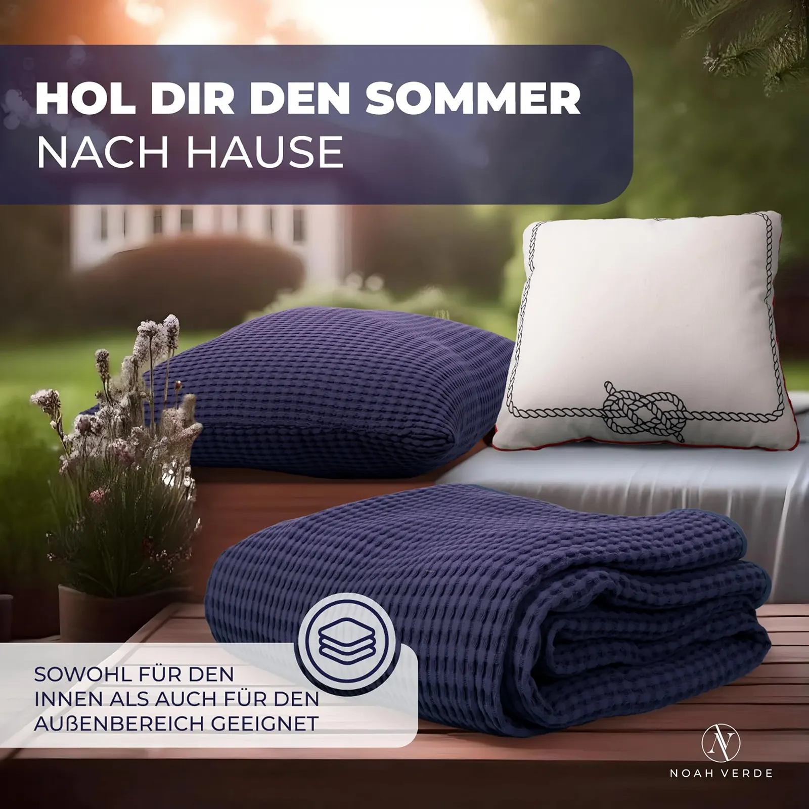 Покривало Вафельний Піке NOAH VERDE: темно-синій, 100% бавовна, покривало для дивана, фото №6