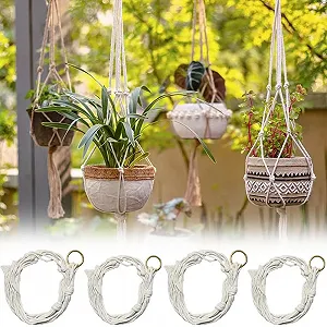 Підвіси для рослин Armo Набір 4 шт. Бавовняна мотузка 80 см x 100 см synthetic.ua - Фото 1