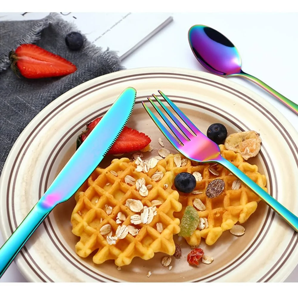 Кольорові столові прибори Sulypo rainbow 20 штук, можна мити в посудомийній машині без плям, на 4 персони, фото №3